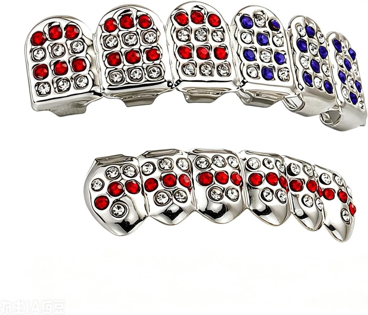 Vergulde Gouden Grillz Set met Siliconen Vormen voor Muziekfestivals, Cosplay en Halloween Decoratie