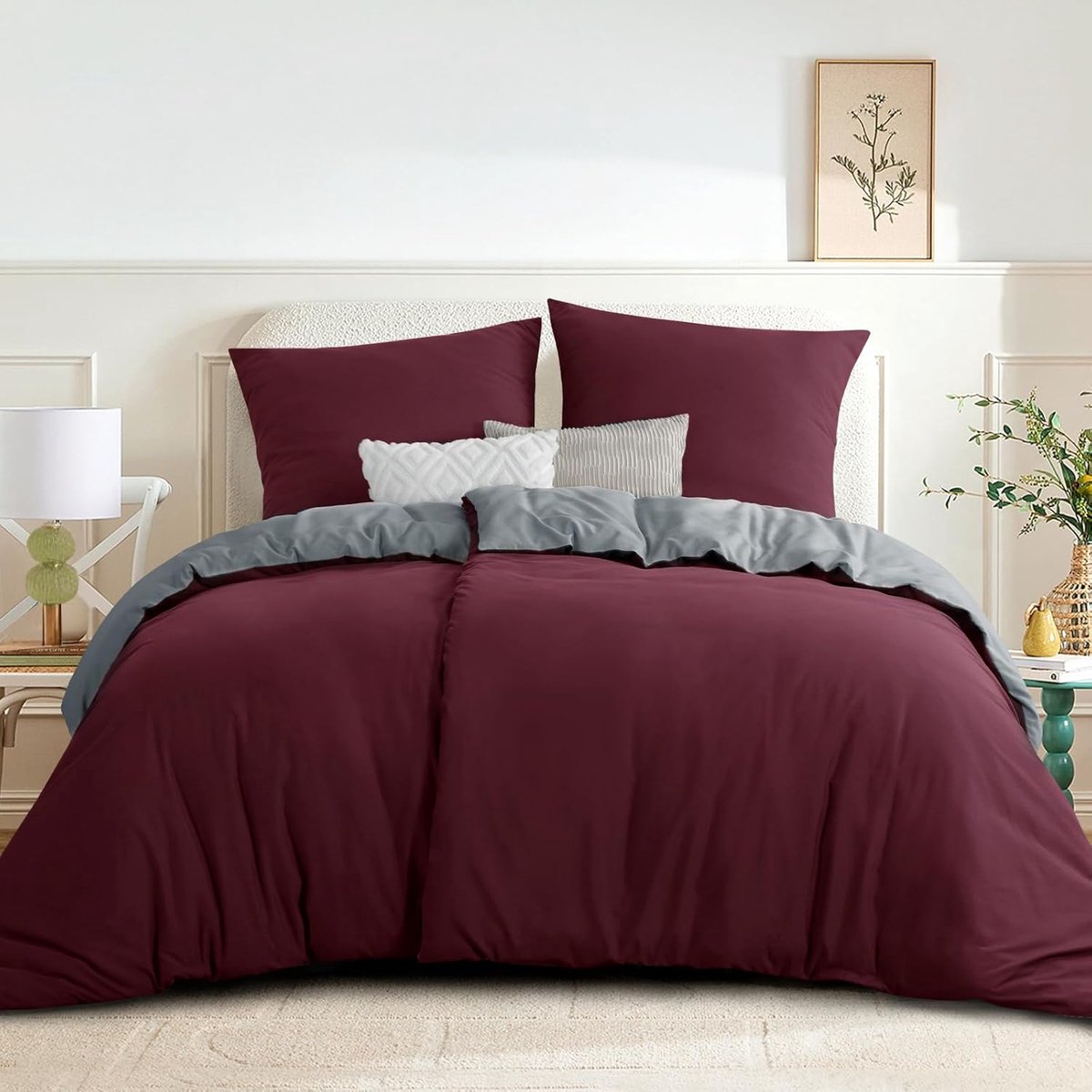 SnelShoppen - Bedlinnen 135x200 cm, 4-delig, Rood en Bourgondisch Rood, Dubbelzijdig, Zacht en Kreukvrij Microvezel met Rits voor een Comfortabele Nac