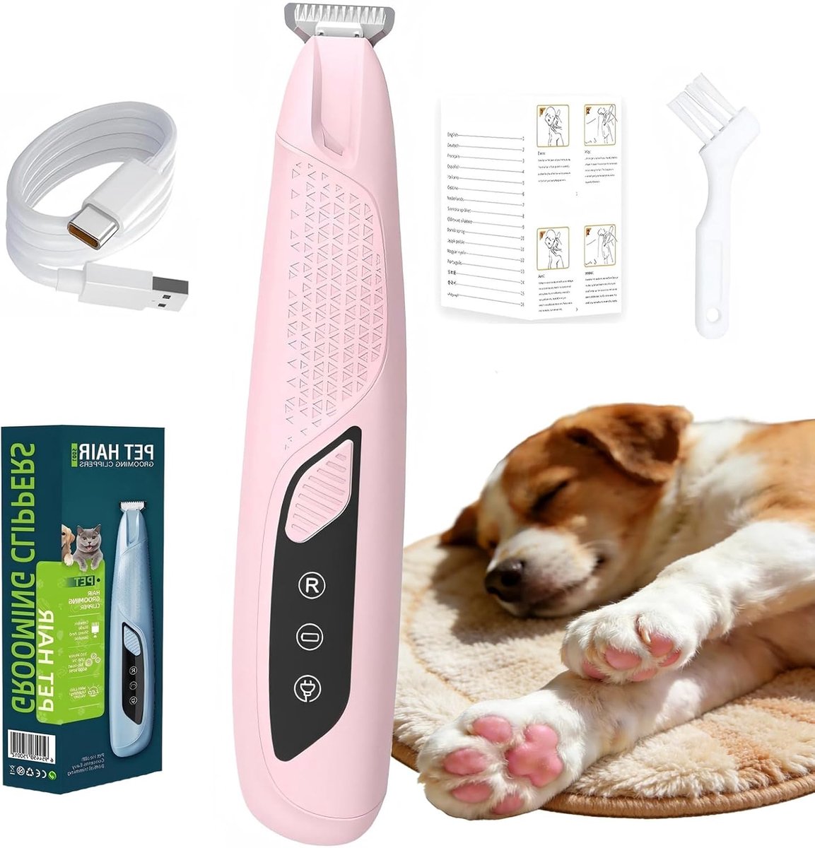 SnelShoppen - Dieren Trimmer met LED Licht voor Honden en Katten - Oortjes, Pootjes, Gezicht - 18 mm Breed Blad - Oplaadbare Trimmer - Roze