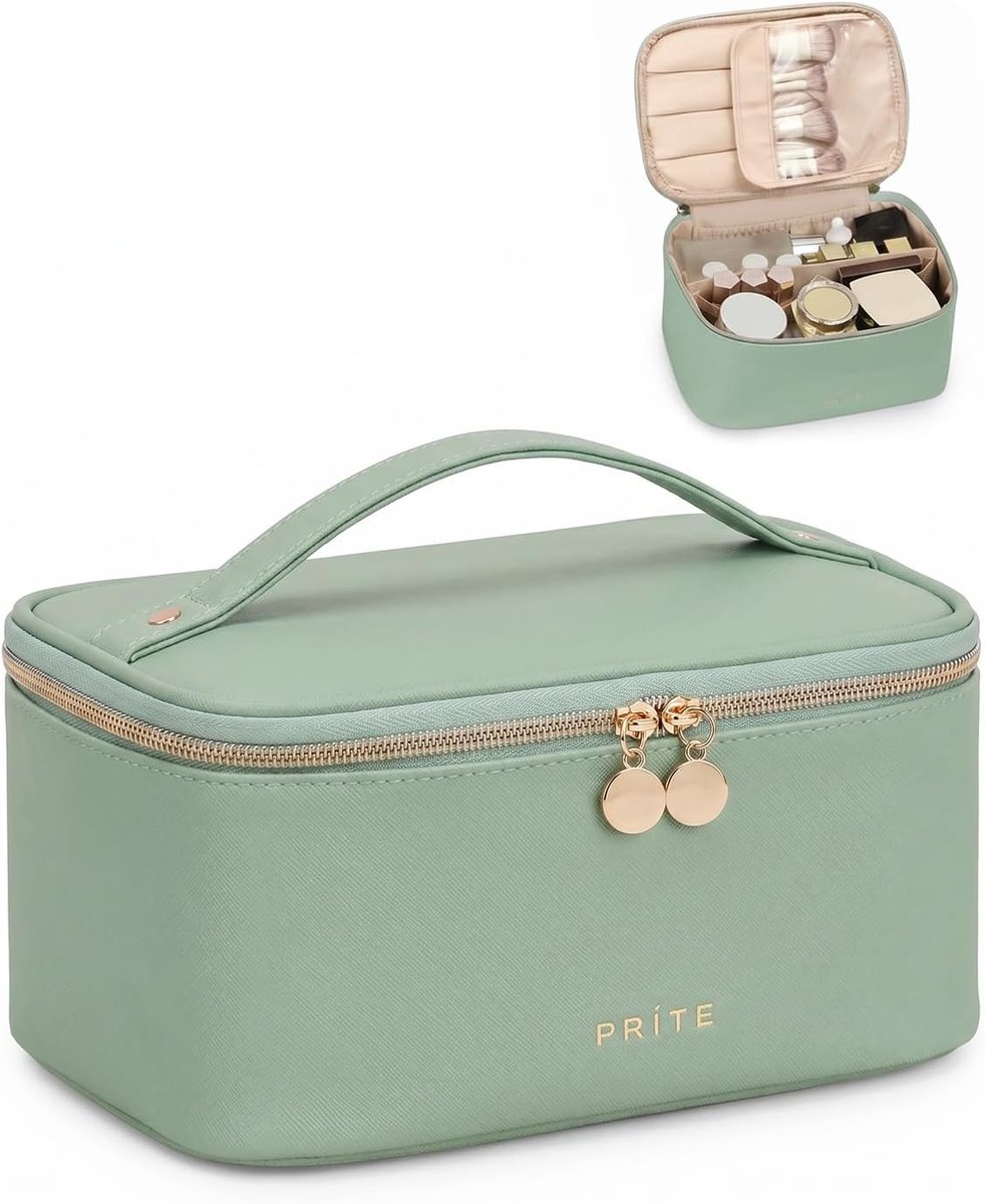 SnelShoppen - Grote Cosmeticatas voor Vrouwen, Reisbag, Waterdichte Leren Toilettas, Draagbare Makeup Organizer met Handvat en Verwijderbare Verdeler,