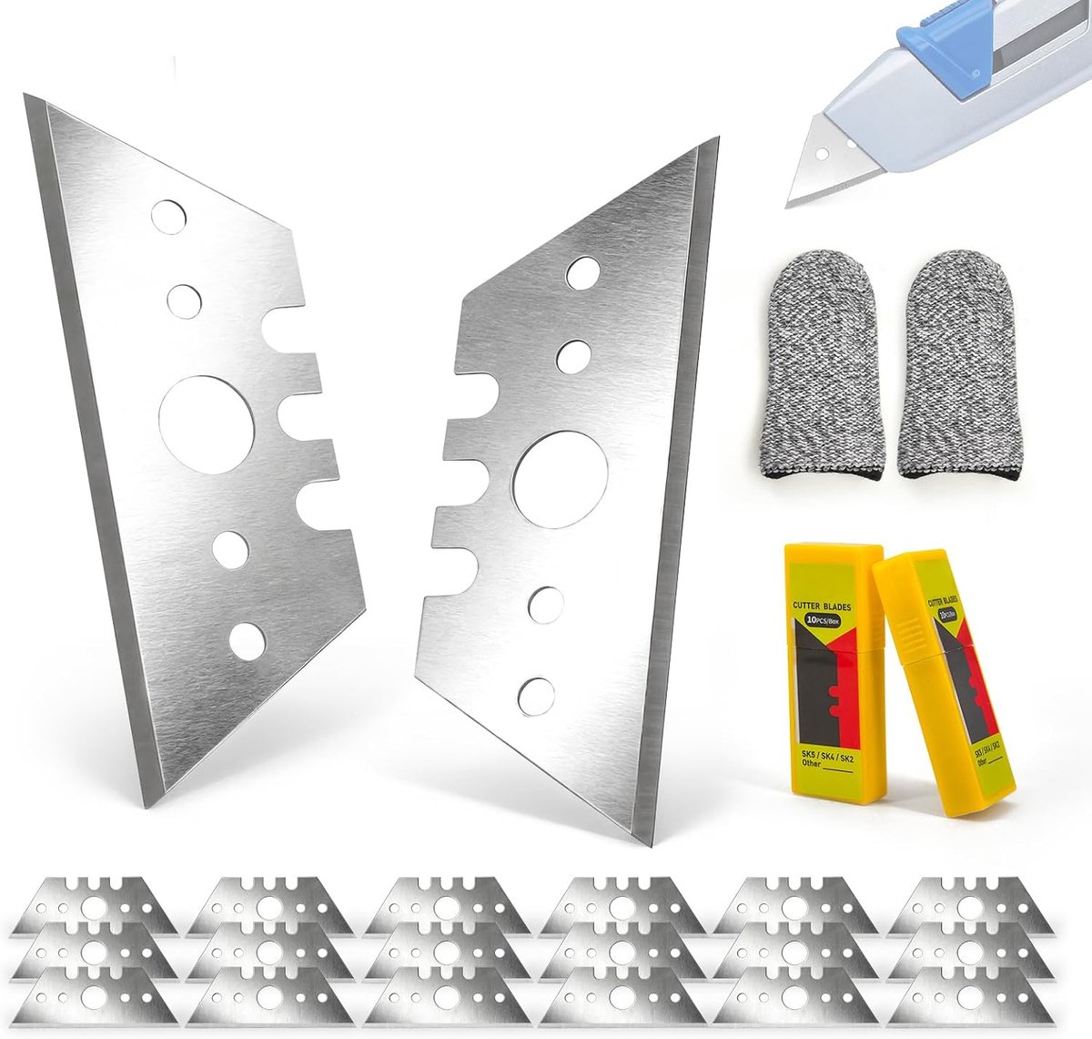 SnelShoppen - Trapezoïdale Snijbladen voor Tapijt- en Veiligheidsmes, 20 Stuks Stalen Snijbladen 52 x 19 x 0.6 mm met Snijbescherming