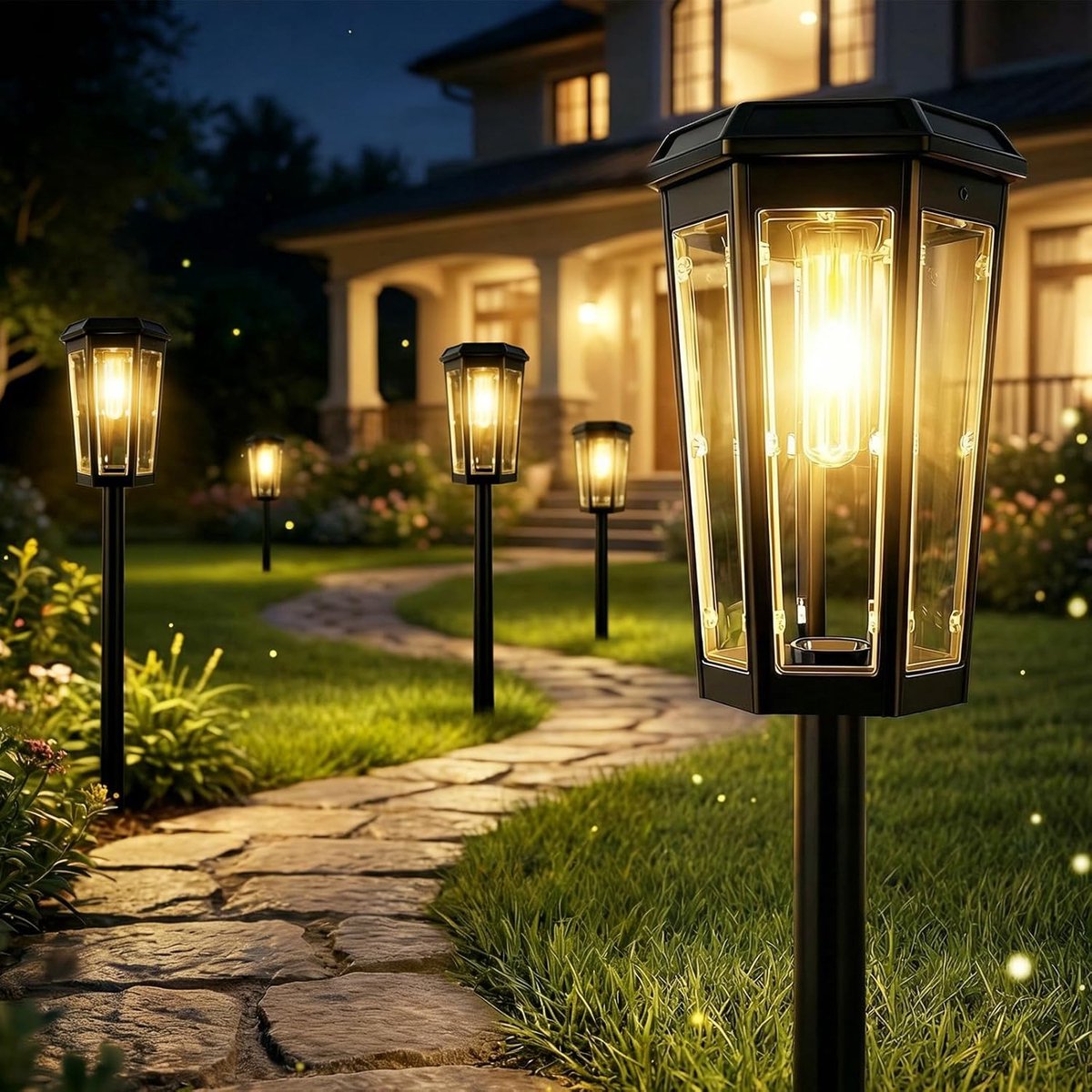 SnelShoppen - 4 Pack Solar Tuinverlichting Warm Witte LED Tuinlampen Waterdicht voor Buiten Gebruik - Perfect voor Tuin, Patio, Lawn Decoratie
