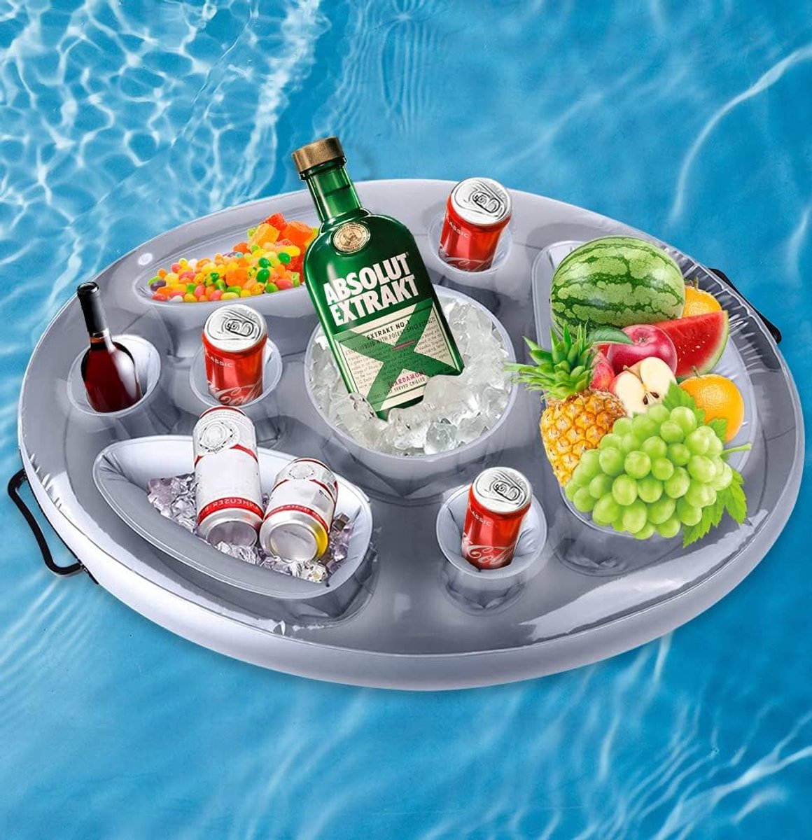 SnelShoppen - Opblaasbare Tray met 8 Gaten - Drijvende Drinkhouder voor Zwembad, Strand, Spa, Feest - Hoogwaardige PVC, Veilige & Duurzame Pool Access