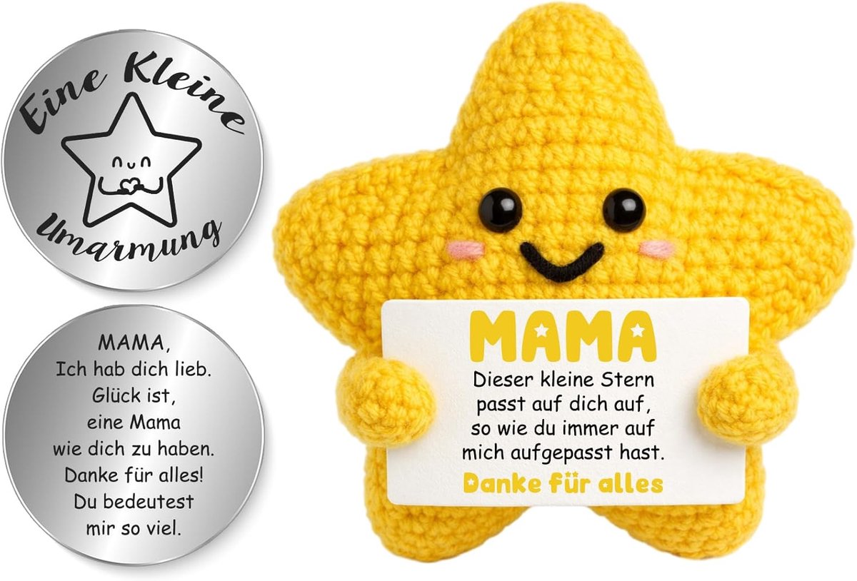 SnelShoppen - Tixlux Pocket Hug Mama Geluksster, Creatieve Breiwol, Decoratief Figuur, Kleine Omarming, Geluksbrenger, Cadeau voor Vrouwen, Moederdag,