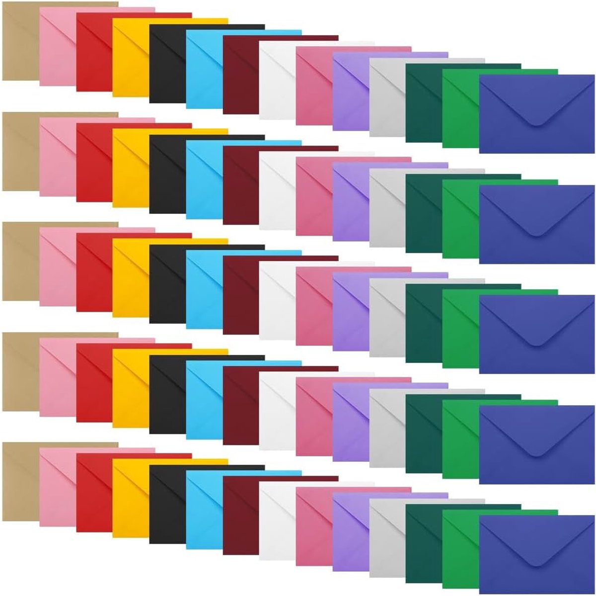 SnelShoppen - 70 Stuks Multikleur Enveloppen, Premium Mini Enveloppen voor Zakelijke Doeleinden, Cadeaus, Wenskaarten, Bruiloften, Uitnodigingen, 15.5