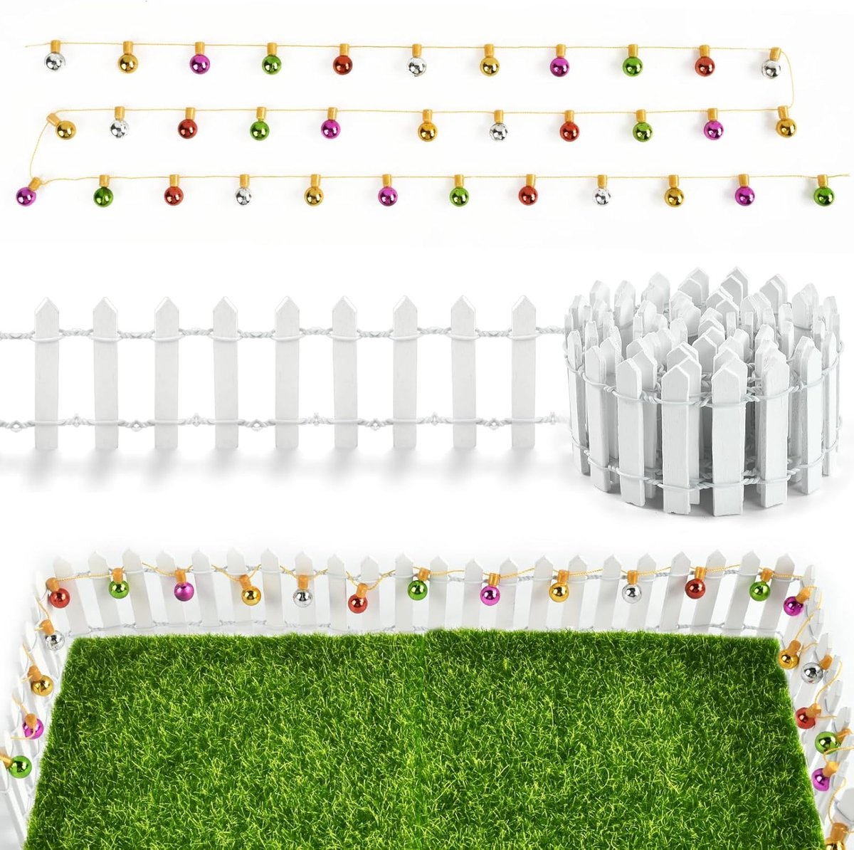 SnelShoppen - Miniatuur Houten Tuinhek 90 x 5 cm met Lichtketting - Mini Fairytale Tuin Decoratie voor Poppen, Huisaccessoires, Creatieve Tuin, Balkon