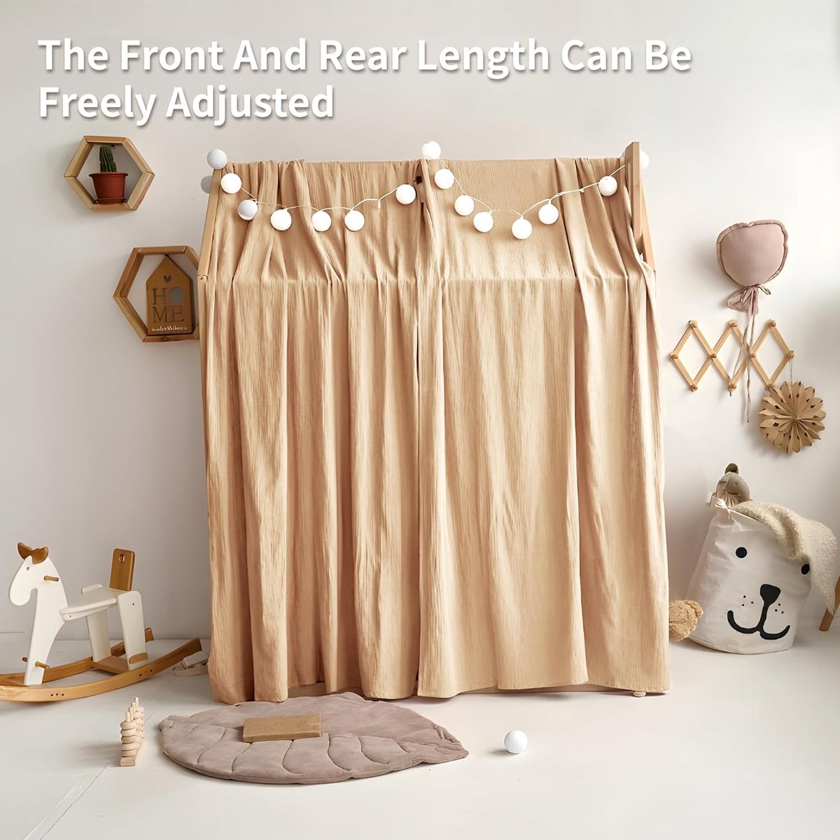 SnelShoppen - Handmade Katoenen Muslin Bed Throw 132 x 360 cm, Licht Beige, Geschikt voor Kinderen, Decoratie, Warmte, Ademend, Wasbaar