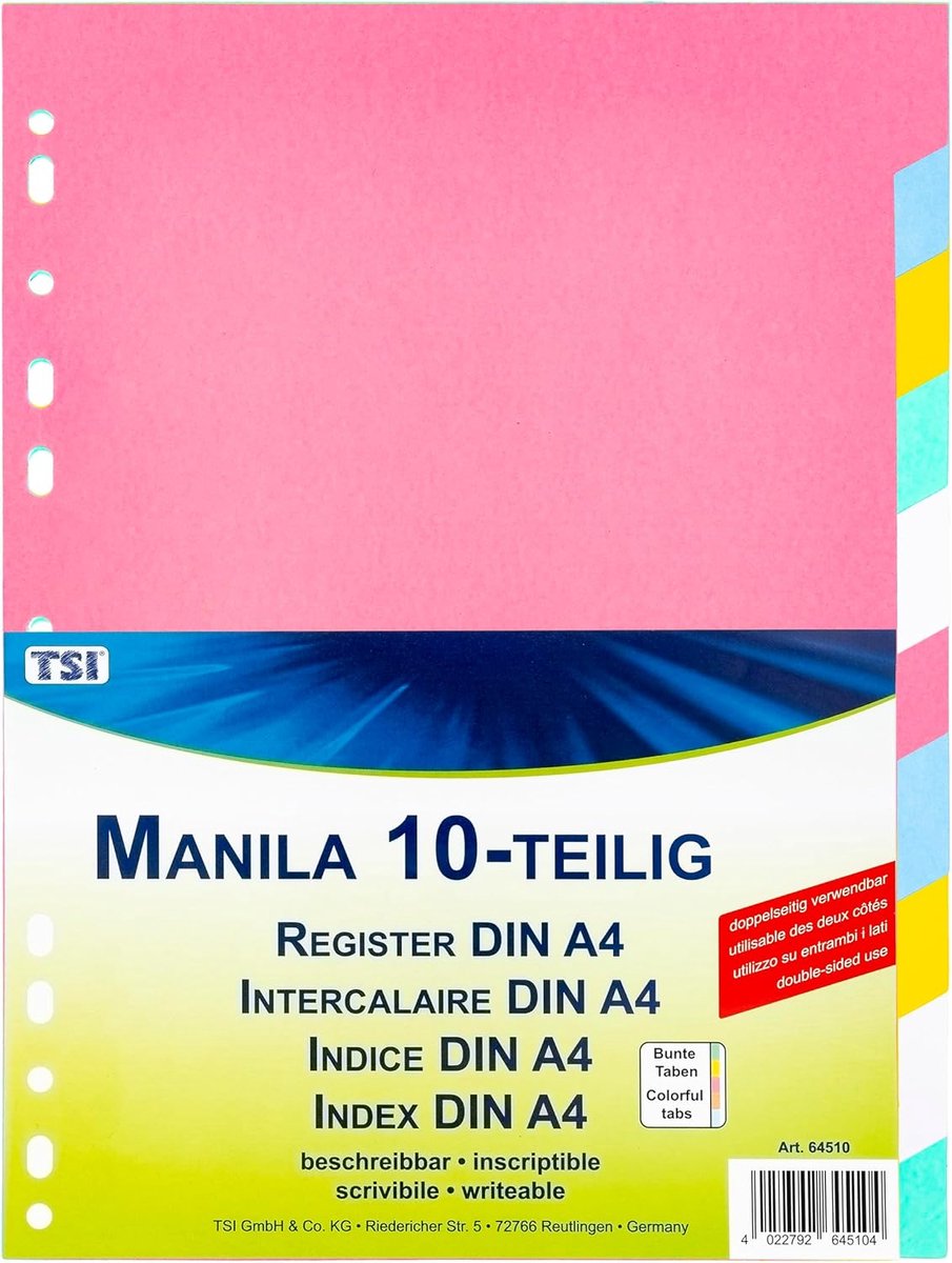 SnelShoppen - 10-delige Register met Tabs van Stevig Manila Karton | A4 Formaat, Direct Schrijfbaar, Perfect voor Kantoor, School en Organisatie
