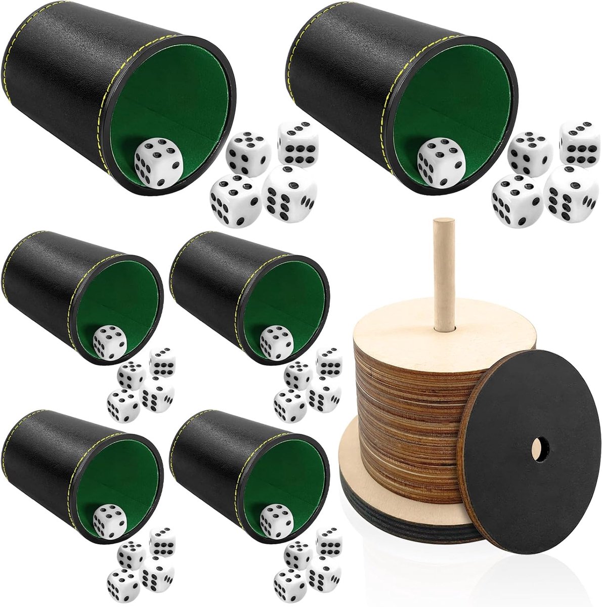 SnelShoppen - Shock Cutlery Shock Set - Compleet Spel met Houten Shock Set, 6 Dice Cups, 30 Dice, Leer en Shock Dice Stand - Perfect voor Feesten en S