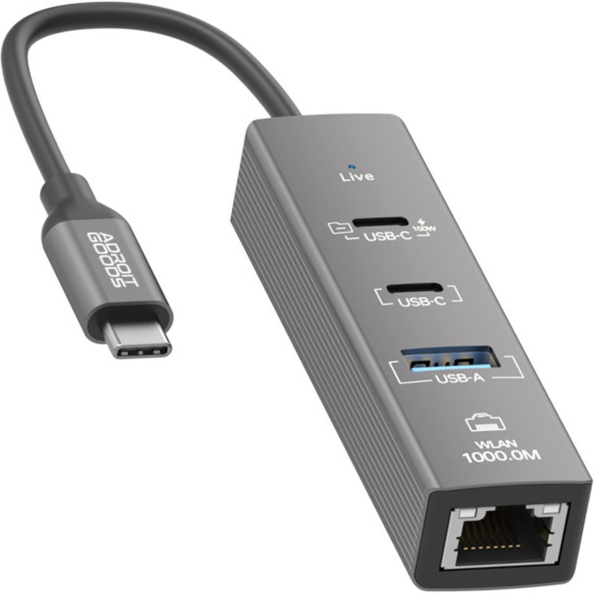 AdroitGoods USB-C hub met ethernet 1000Mbps multiport adapter 2x USB-C USB-A PD 100W snelladen LAN adapter voor laptop tablet docking station