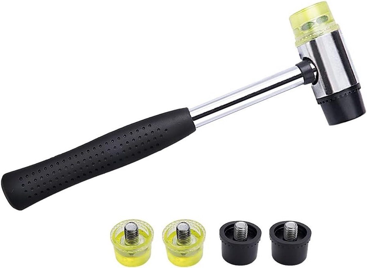Dailygoods- Rubberen Hamer Dubbelzijdig - 4 Vervangende Koppen - Antislip Handvat - Duurzaam Staal/Rubber - Voor Lederen Ambachten/Hout