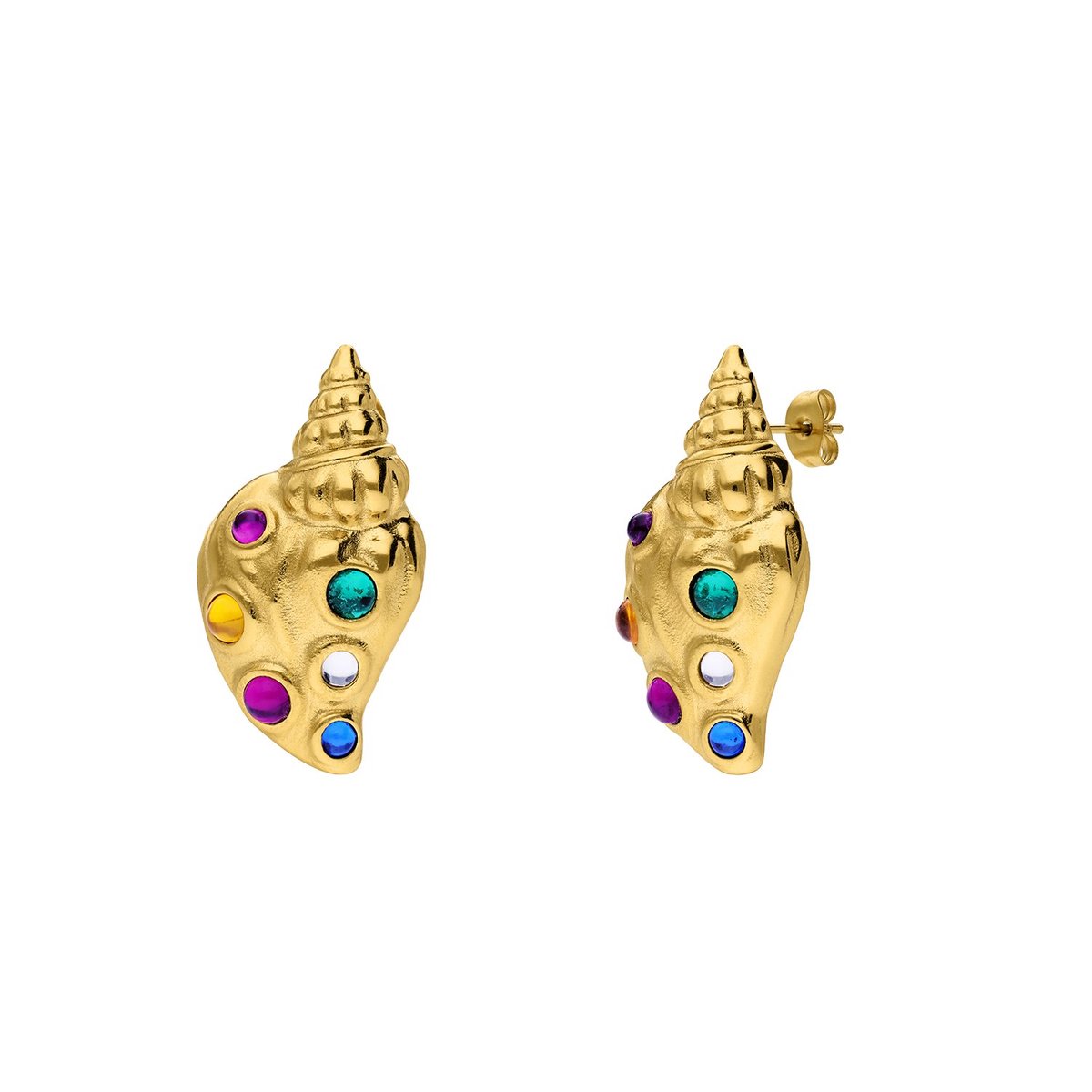 Lucardi Dames Stainless steel goldplated oorknoppen schelp met kristal voor dames - Oorbellen - Staal - Goudkleurig