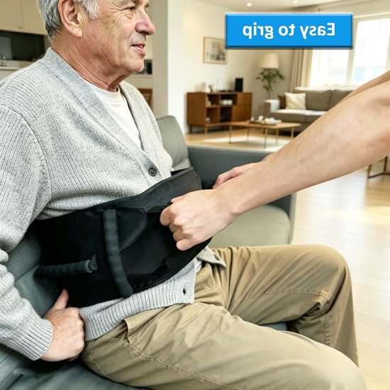 Antislip wandelriem met 7 handgrepen voor ouderen, transferhulp en verzorging, ideaal voor ambulante ondersteuning (zwart) — afbeelding 3
