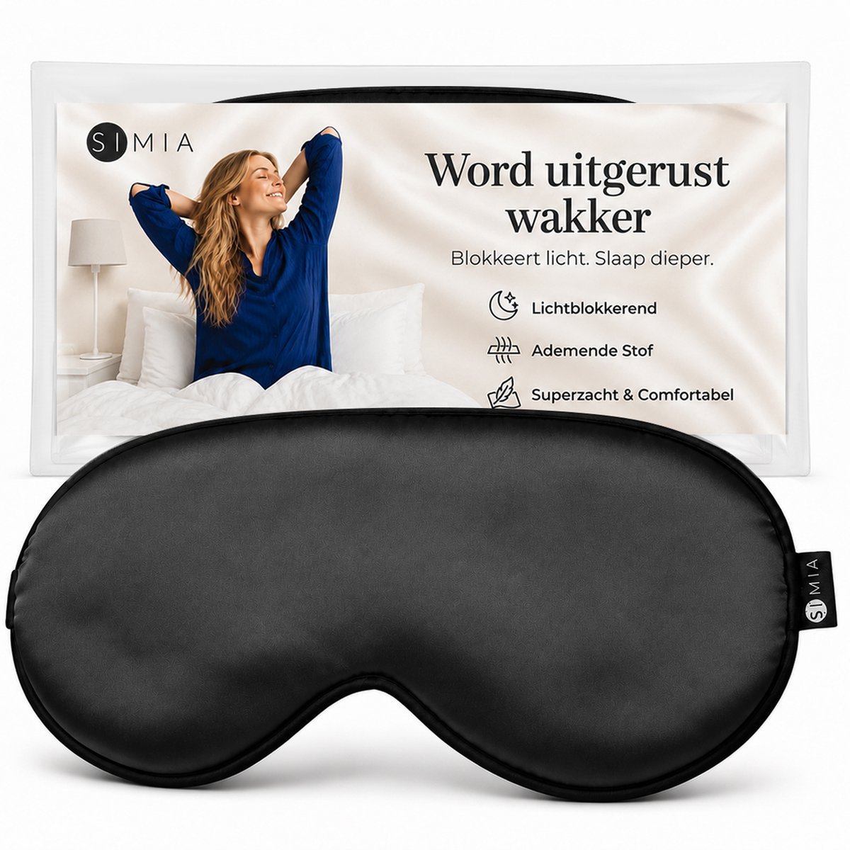 Bol.com SIMIA™ Premium 19 Momme Moerbei Zijden Slaapmasker – 100% Verduisterend Oogmasker – Zwart aanbieding