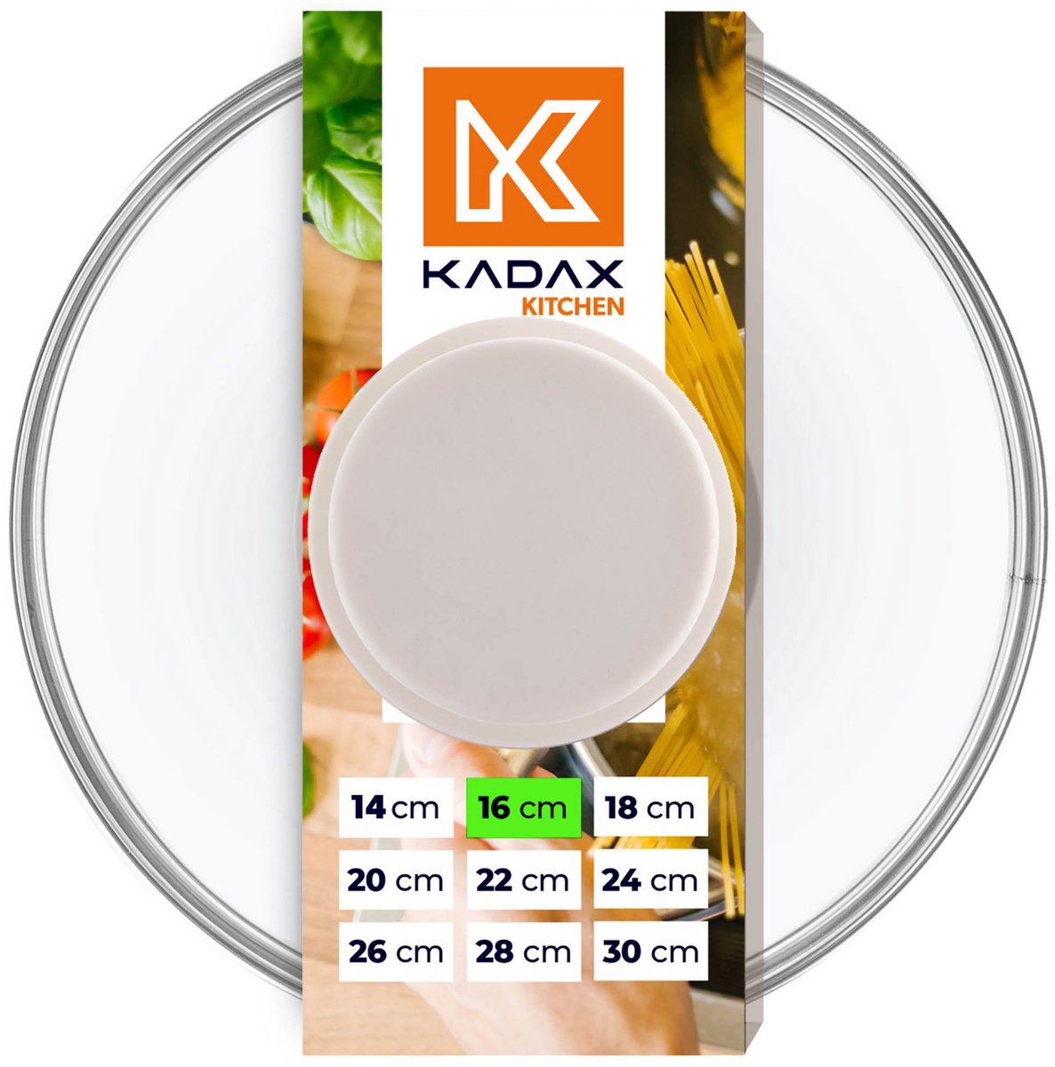 KADAX Glazen deksel met handvat van siliconen, hittebestendig deksel voor pan, diameter 14-30 cm, deksel met stoomgat, universeel deksel in verschillende maten, lichte pannendeksel, rond, 16 cm, beige