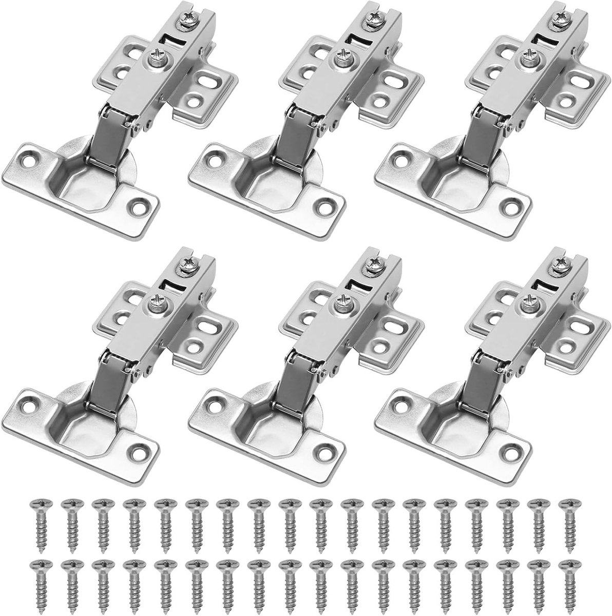 Set van 6 Keuken Kast Scharnieren met Zachte Sluiting en Volledige Overlay, Verborgen Hinge voor Kasten, Kledingkasten en Boekenkasten