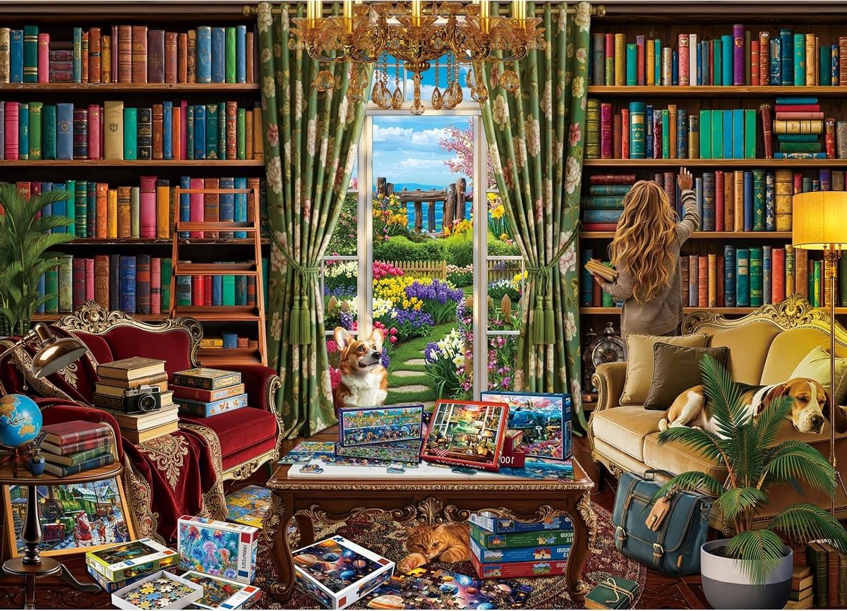 Puzzel van 1000 stukjes voor volwassenen, gezellige boekenkamer | Matte oliedruk, oogvriendelijk en stofvrij, perfect voor ontspanning en plezier