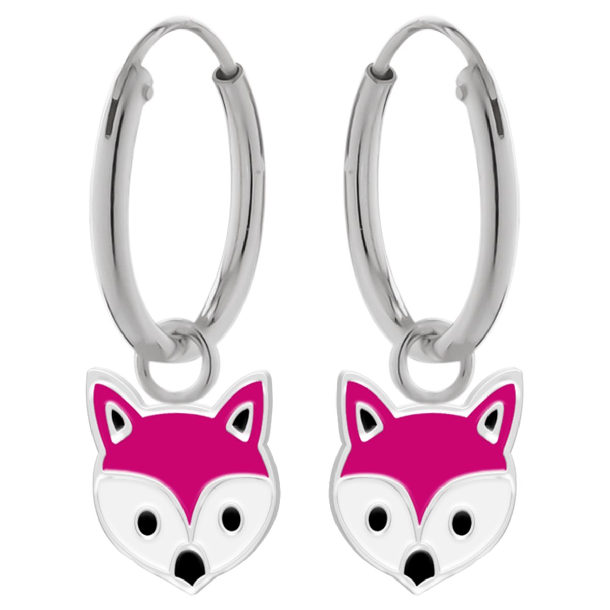 Zilveren oorringen met hanger, roze vos