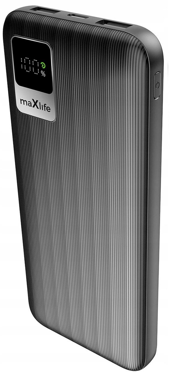 MaXlife, Powerbank 10.000 mAh met USB-C en 2 USB-A-aansluitingen en digitaal display, Zwart