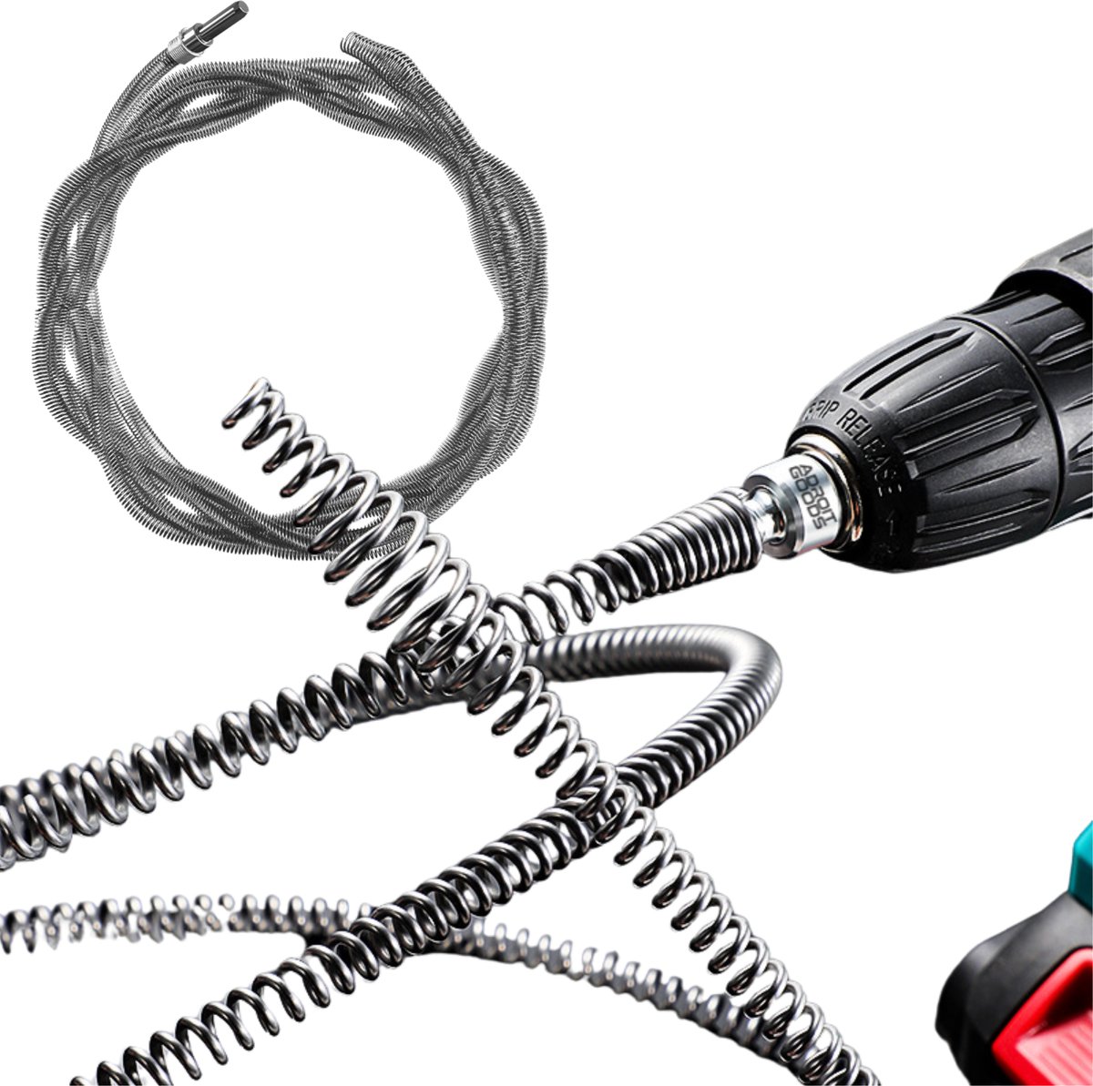 AdroitGoods Rioolveer Ontstoppingsveer – 1 t/m 5 Meter – Geschikt voor Boormachine – 10 mm Staal – Afvoer Ontstopper - 5 m