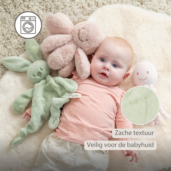 Nattou Lapidou Baby Knuffeldoekje - 37 x 35 cm - Doudou Konijn - Lindegroen van Nattou — afbeelding 4