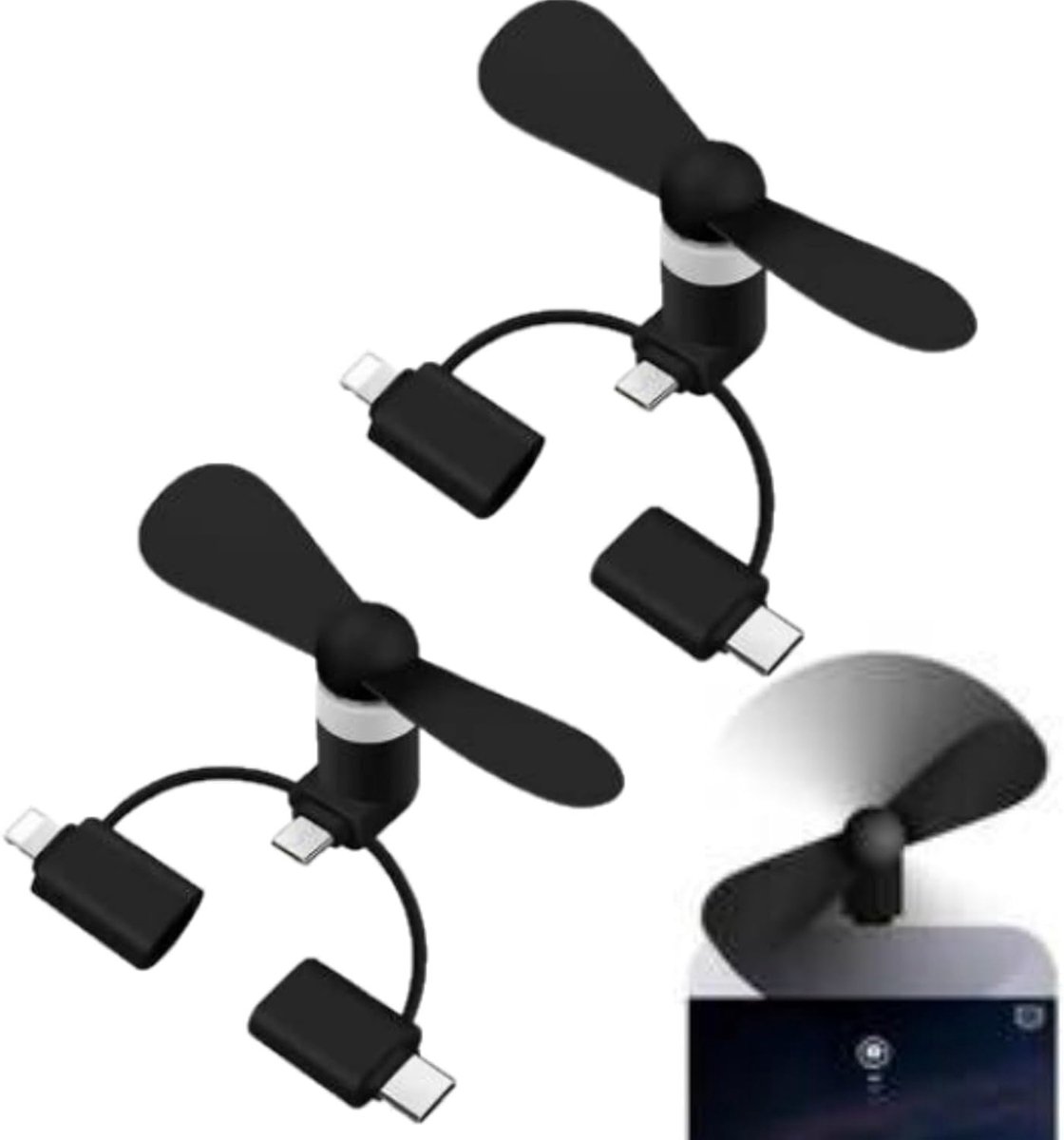 Draagbare 3-in-1 Mini Ventilator voor Mobiele Telefoons, USB Ventilator, Koelventilator met Rotatie en Compatibiliteit voor Smartphone Gebruik