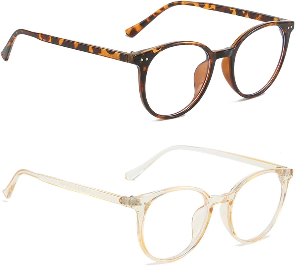 Set van 2 Blauw Licht Filter Leesbrillen met Vintage Ronde Frame en Veer Scharnier voor Vermoeidheid en Comfort tijdens het Gebruik van Mobiele Telefoons en PC's