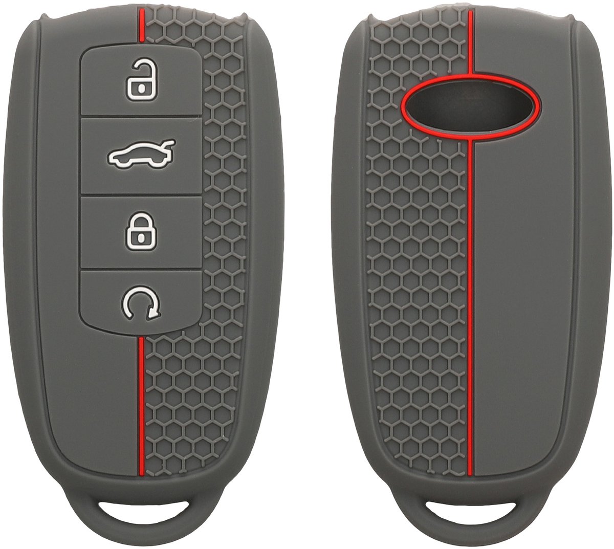 kwmobile autosleutel hoesje geschikt voor Chery Omoda C5 / Jaecoo 7 / Tiggo 7 Pro 8 Pro / Arrizo 5 hoes - Siliconen autosleutel behuizing - Auto sleutel case met honingraat - Sleuteletui in grijs / rood