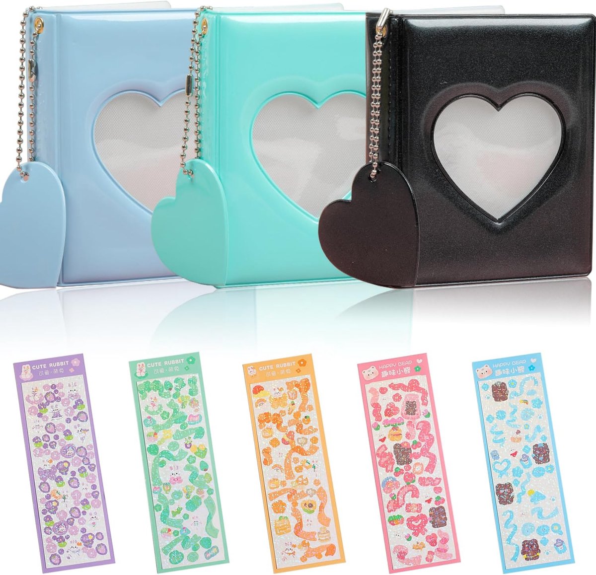 SnelShoppen - 3 Inch Mini Foto Album Set van 3 - Kpop Foto Kaart Binder - Houder Boek voor Foto ID's - Hoge Capaciteit, PVC, Zwart, Groen, Blauw