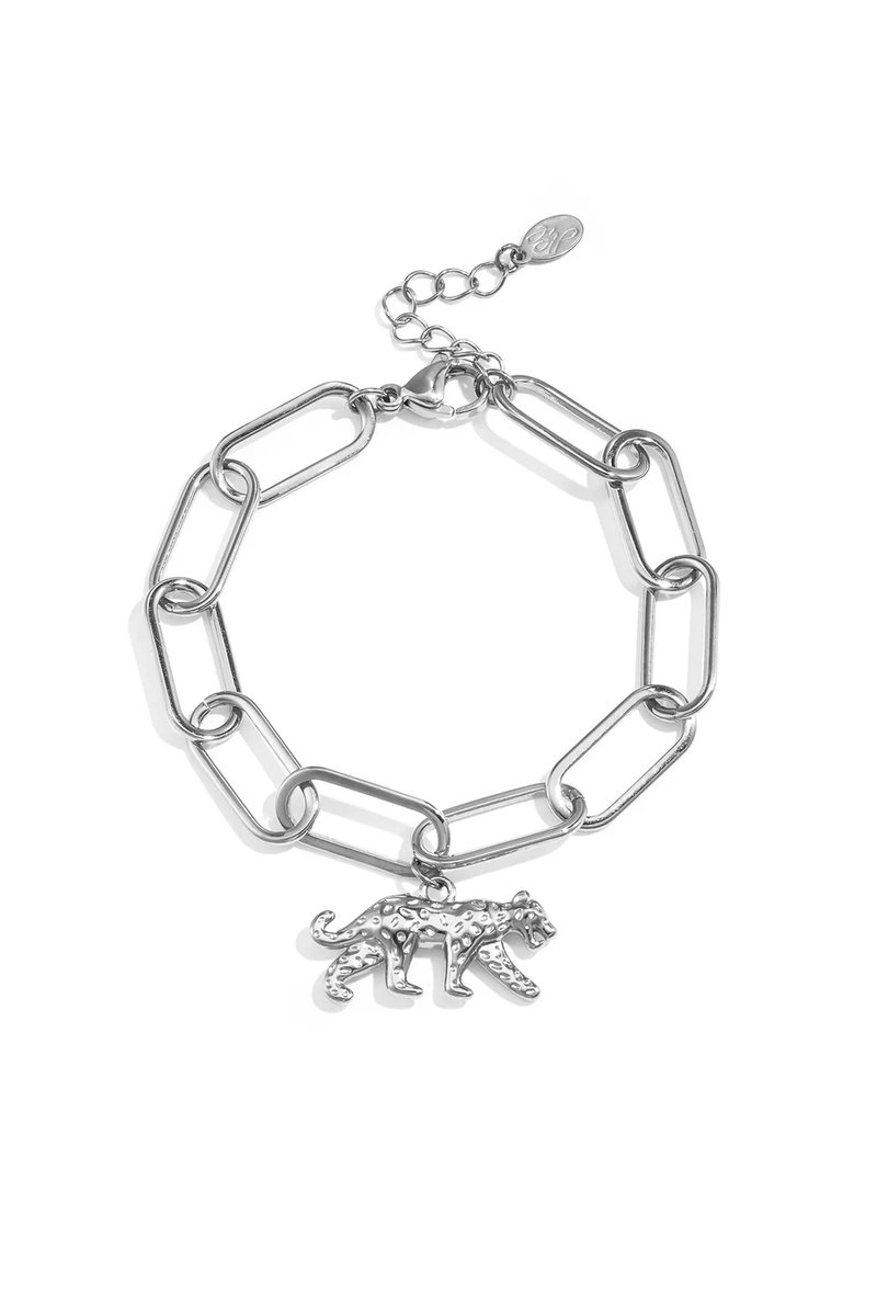 Schakelarmband Met Panterbedel - Zilver - Yehwang