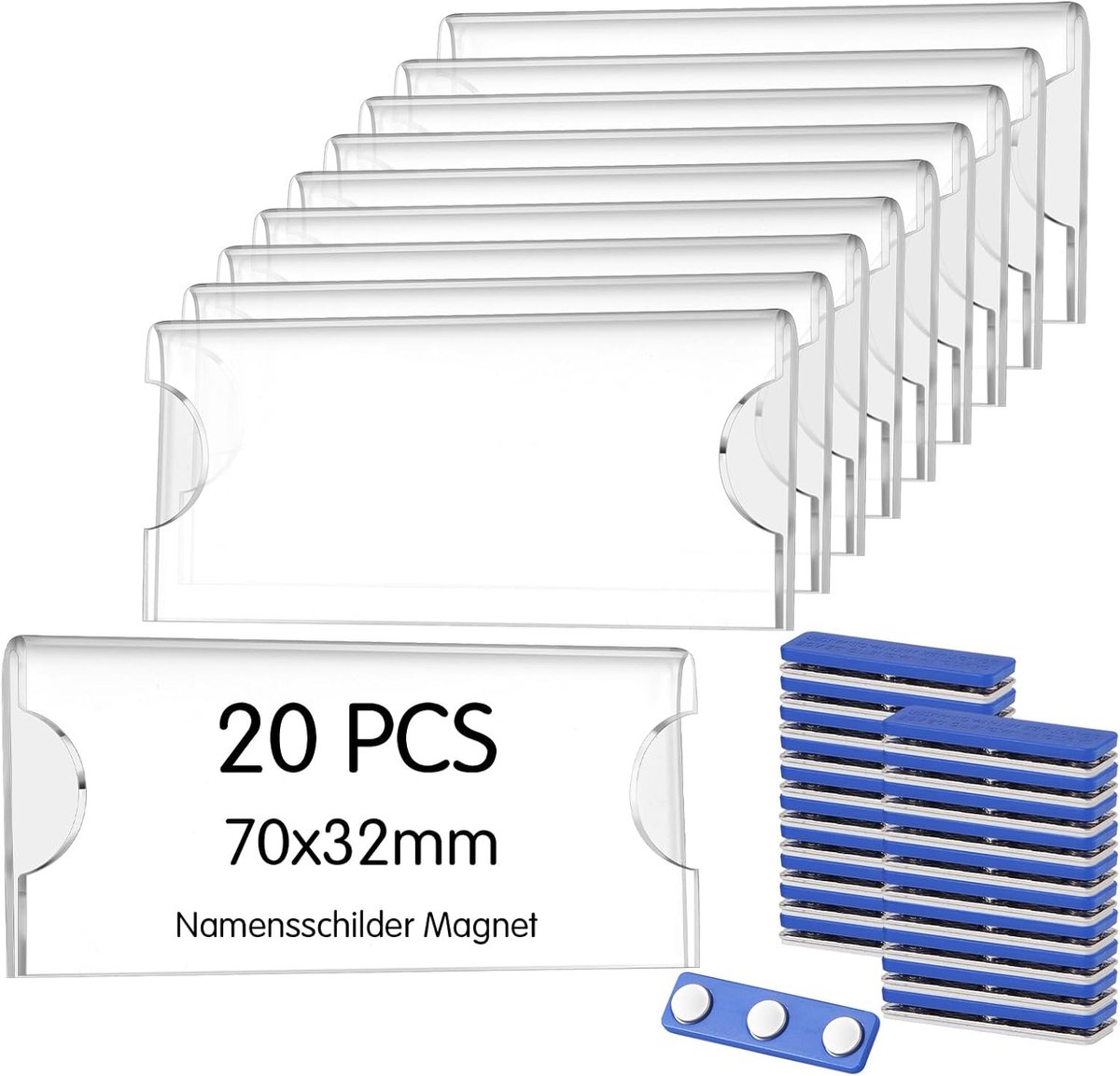 SnelShoppen - 20 Stuks Magnetische Naamlabels, 75x30 mm, Transparant Acryl met 3-Punts Neodymium Magneten voor Kleding, Kantoor, School, Conferenties