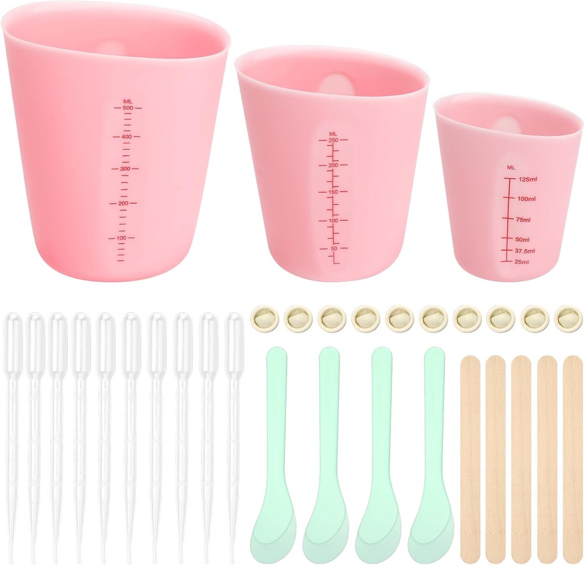 SnelShoppen - 3 Pcs Siliconen Maatbeker Set - Mallen, Mixbeker, Epoxy Resin, Roerbekers, Siliconen Beker met Mengstokken, Drippers, Mini Spatels voor