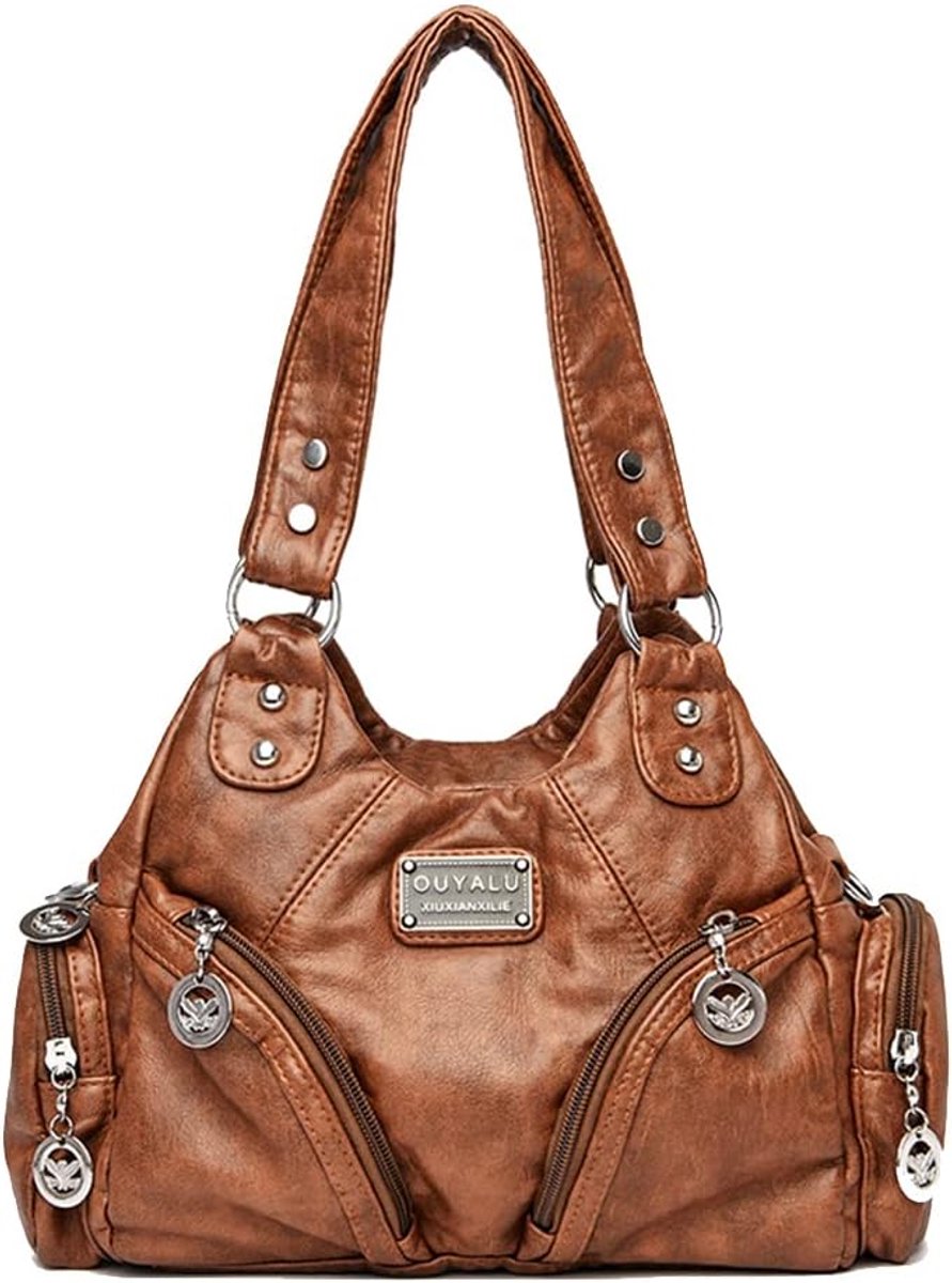 SnelShoppen - Dames Schoudertas PU Leer Vintage Hobo Handtas Crossbody Tas Bruin - Comfortabel en Waterdicht - Perfect voor Dagelijks Gebruik