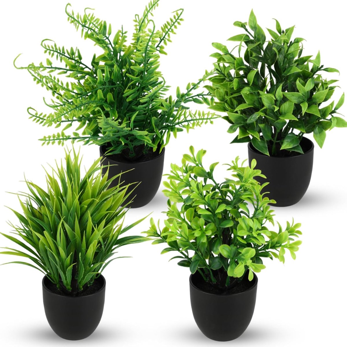 SnelShoppen - Set van 4 Kunstplanten in Zwarte Pot, 18-23 cm, Realistische Nepplanten voor Badkamer, Woonkamer en Kantoor, Duurzaam en Onderhoudsvrien