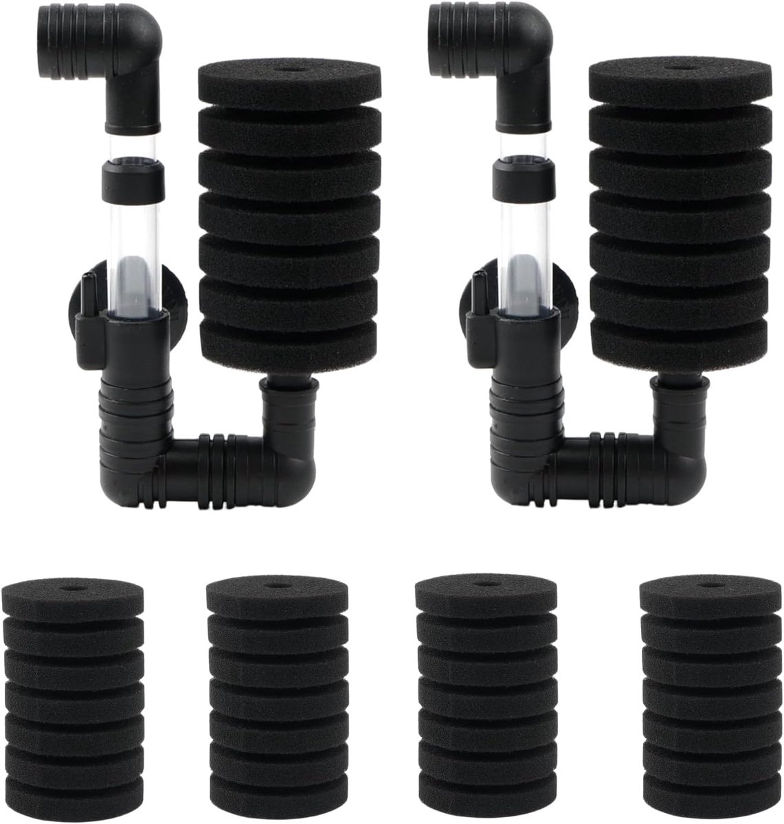 SnelShoppen - 2 Stuks Aquarium Sponge Filter Set met Luchtpomp en 4 Vervangende Lepels voor Biologische en Mechanische Filtratie - Veilig voor Vis en