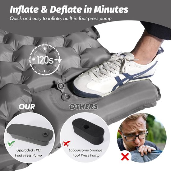 Dubbele Slaapmat - Luchtbed Camping - Buiten Slapen - Ingebouwde Voetpomp - 10cm Dik - Grijs — afbeelding 3