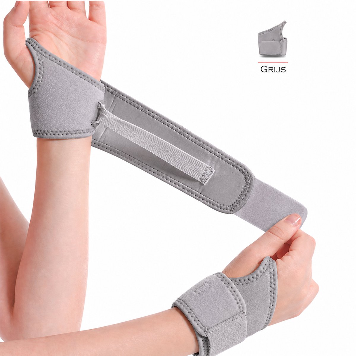 Polsbrace - Met extra sluiting - Voor links - Één maat - Wikkelband Hand -Voor dames en heren - Fitness Geschikt - Polssteun - 1 stuk - Grijs