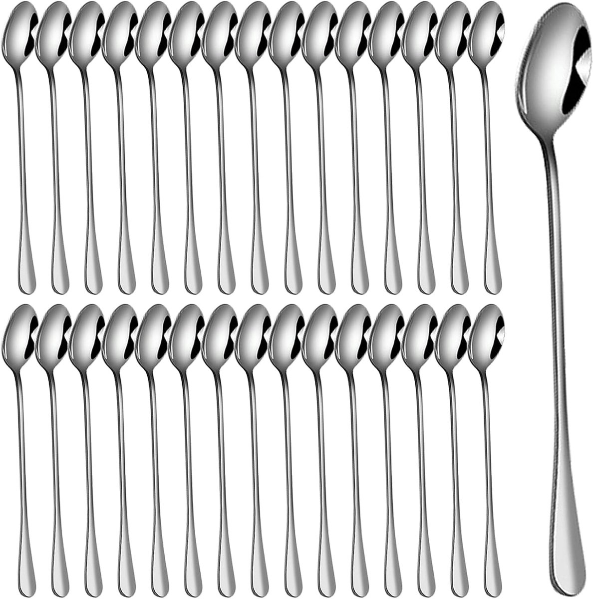 SnelShoppen - 30-delige Latte Macchiato Lepel Set, RVS IJslepel, Theelepels 19.5 cm, Ideaal voor Iced Coffee, Iced Tea, Sundae, Milkshake en Desserts