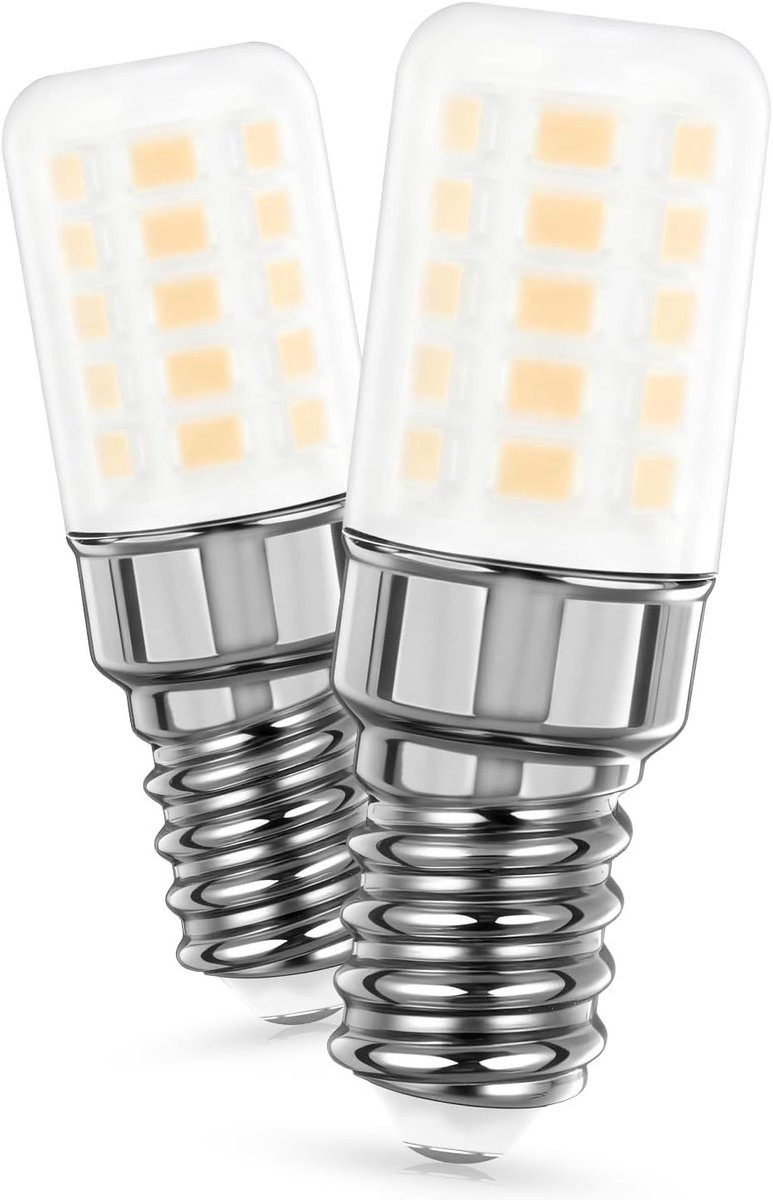 Ledlamp E14 voor koelkast, 3 W (vergelijkbaar met 30 W), warm wit 2700 K, 405 lm, 360°, 2 stuks, energiezuinig en lange levensduur