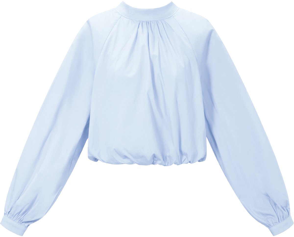 Comfortabele Dames Top 'Strikbovenkant Met Open Rug' met Lange Mouwen - Babyblauw - Maat S