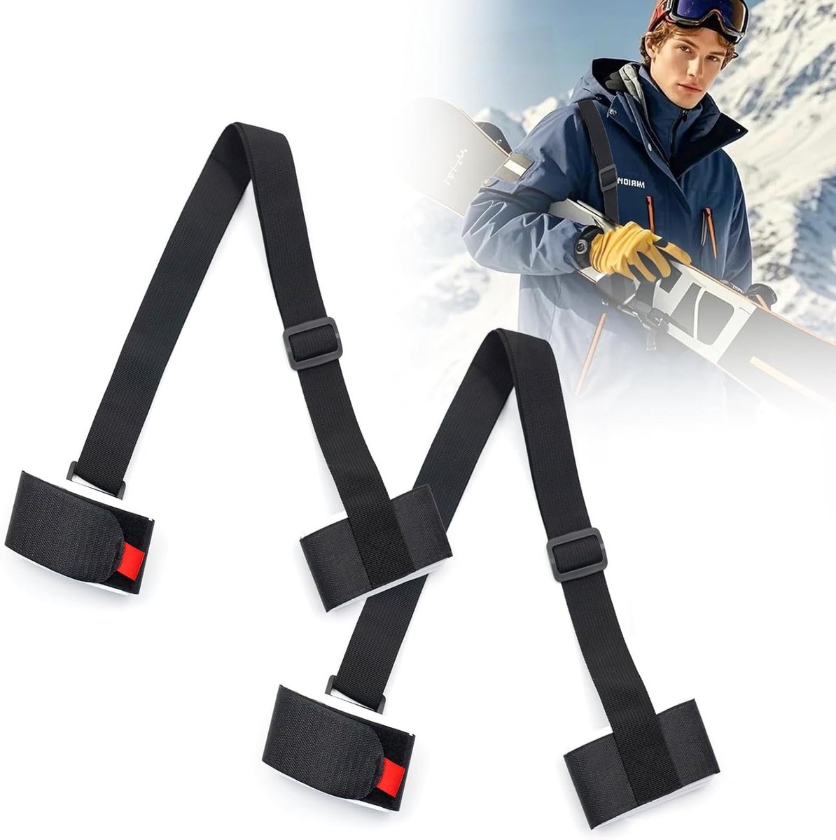 Verstelbare schouderbanden voor comfortabele transport van skispullen, stevige nylon ski straps in zwart