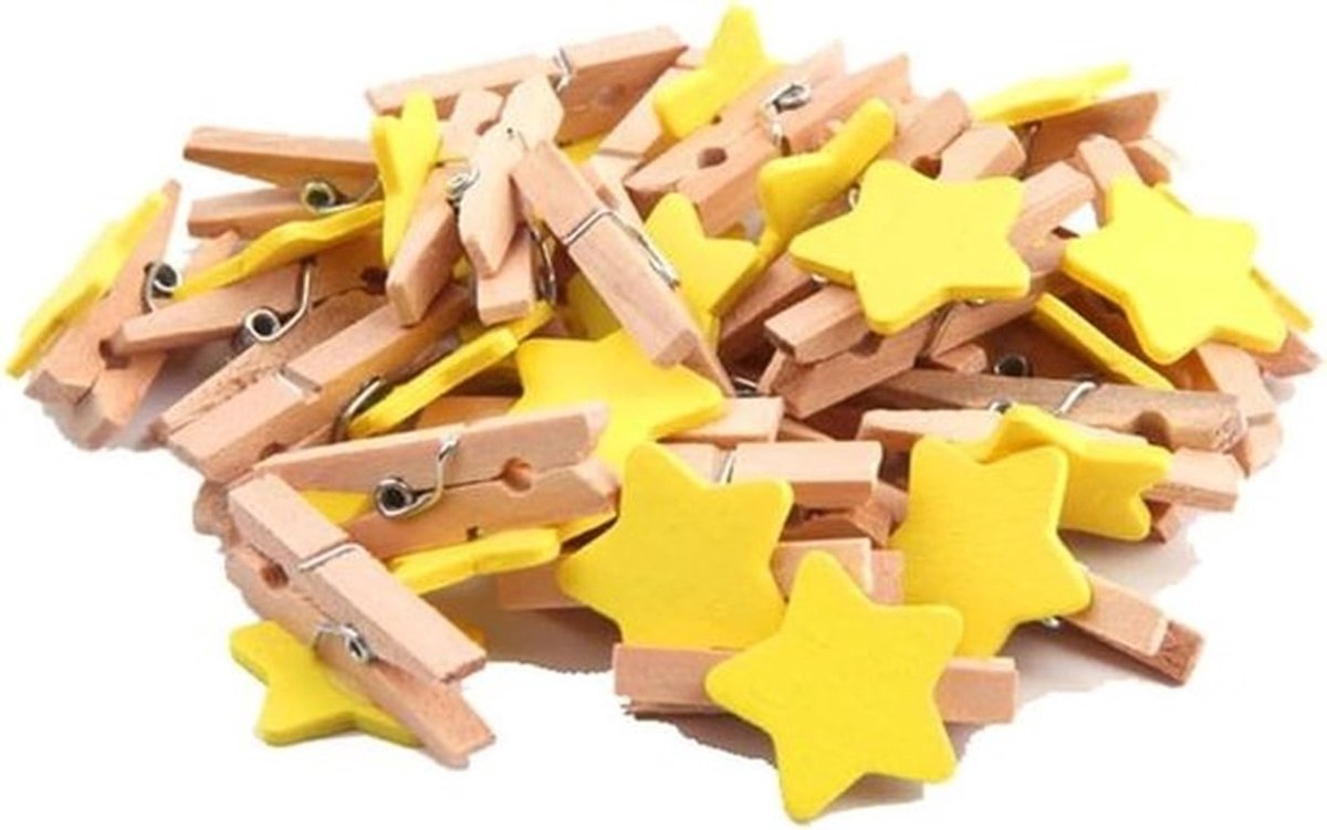 Set van 50 houten wasknijpers 3 cm - Mini ambachtelijke clips - Fotoclips - Kleurrijke sierklemmen voor DIY - Knutselen - Kerstmis - Bruiloft - Feest - Fotohouder - Geel