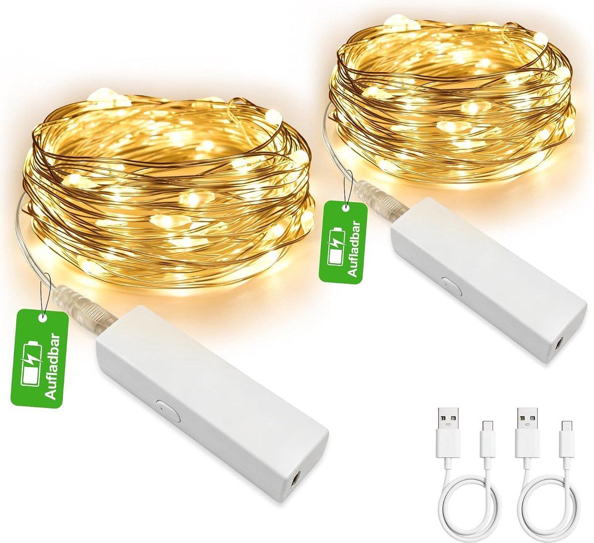 SnelShoppen - 5 m LED Mini Fairy Lights - 50 Warm Witte Microfine Lichten - Oplaadbaar met USB - Waterdicht - 8 Modus - Voor Binnen en Buiten - Kerst,
