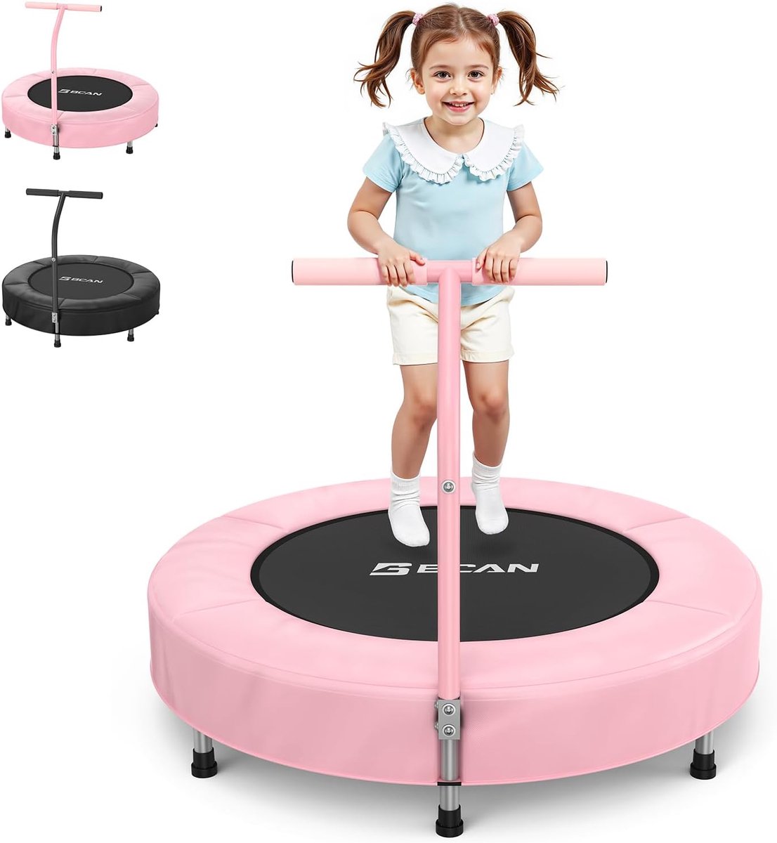 SnelShoppen - Mini Trampoline voor Peuters 91 cm met Schuim Handvat en Veilig Dikke Dekking voor Binnen - Roze - Kinderen, Speelgoed, Sport