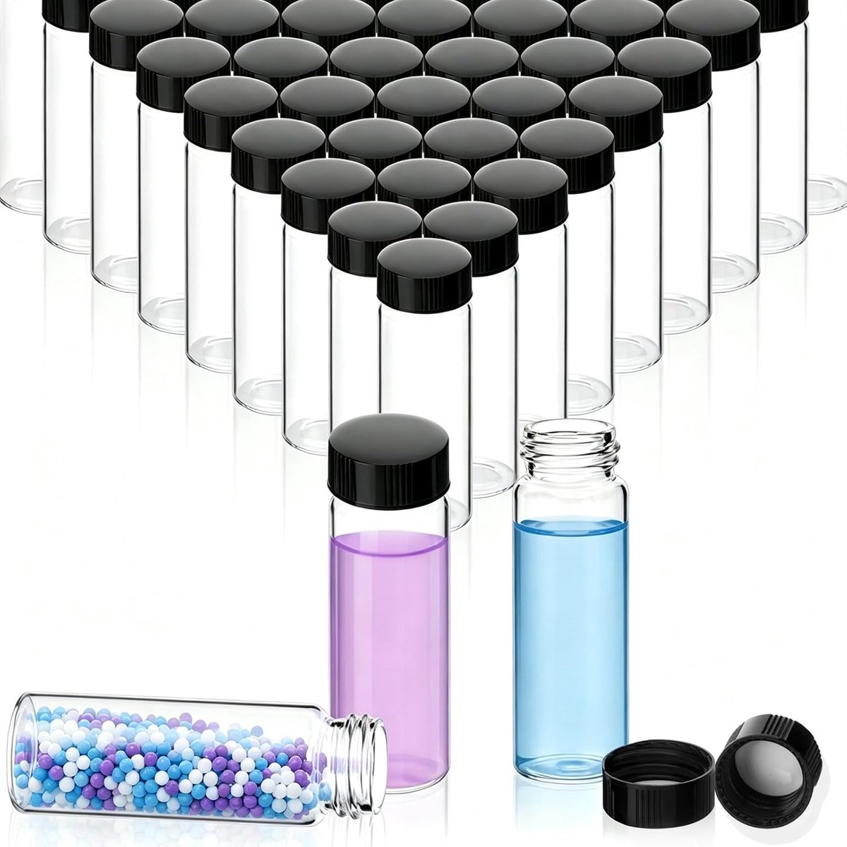 SnelShoppen - Glazen flessen met schroefdoppen 30 ml - Premium borosilicaatglas - 50 stuks - Lekdicht - Voor etherische olie, parfum, medicijnen, reag