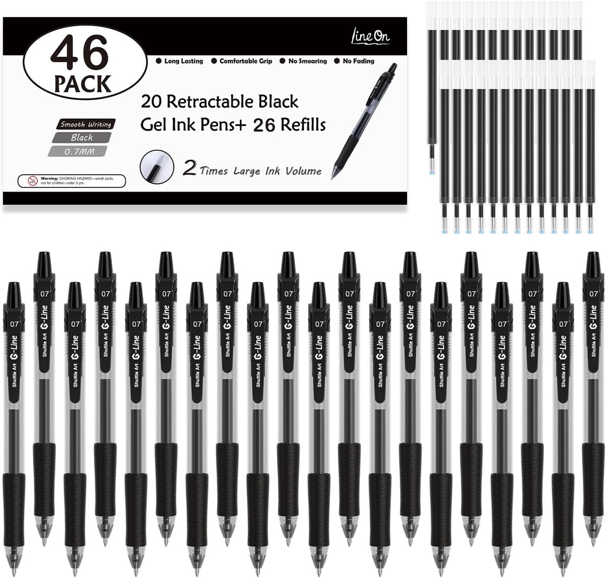 Thijox - Zwarte Gelpennenset 46 Stuks - 20 Intrekbare Gelpennen met 26 Vullingen - 0,7 mm Medium Punt - Smooth Writing met Comfortabele Grip voor Kant