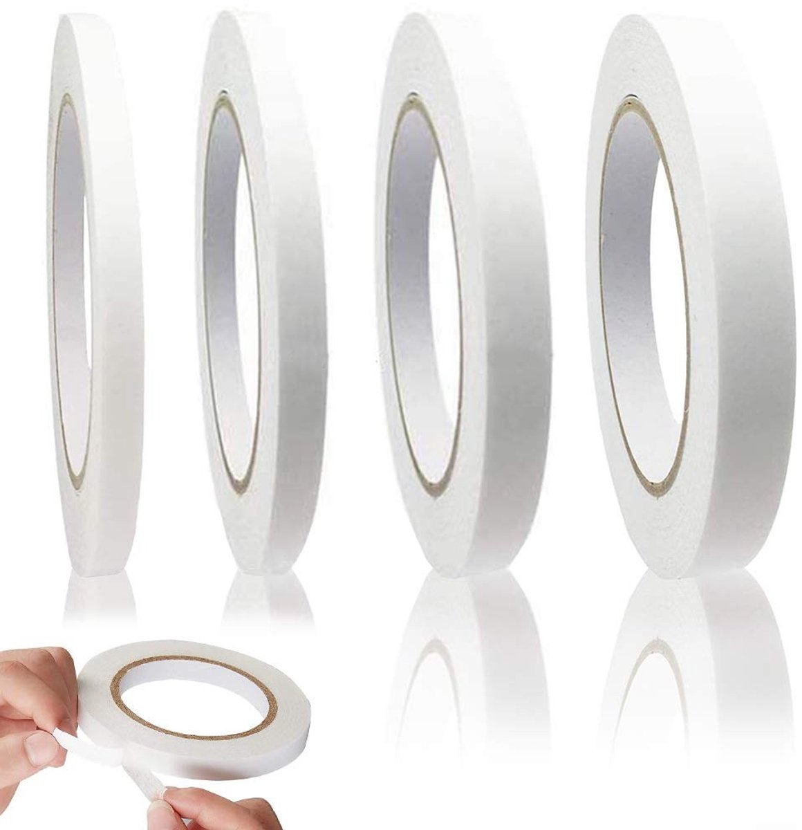 Dubbelzijdige tape, wit, 4 rollen, sterke zelfklevende tape voor kantoor, scrapbooking, foto's en DIY-projecten (8/12/18/24mm)
