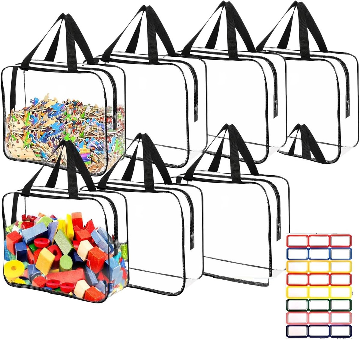 7-delige speelgoedopslagzakken met handvat en ritsen, waterdichte opbergzakken voor speelgoed, ideaal voor bouwstenen en knuffels, 30 x 21,8 x 10 cm