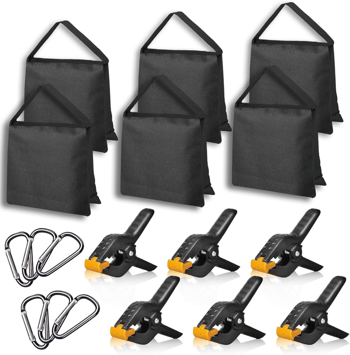 SnelShoppen - 6 Stuks Zandzakken en Klemmen voor Fotostudio - Sterke Nylon, Waterdicht, 11.5 cm, Voor Achtergronden, Fotografie, Professioneel Gebruik