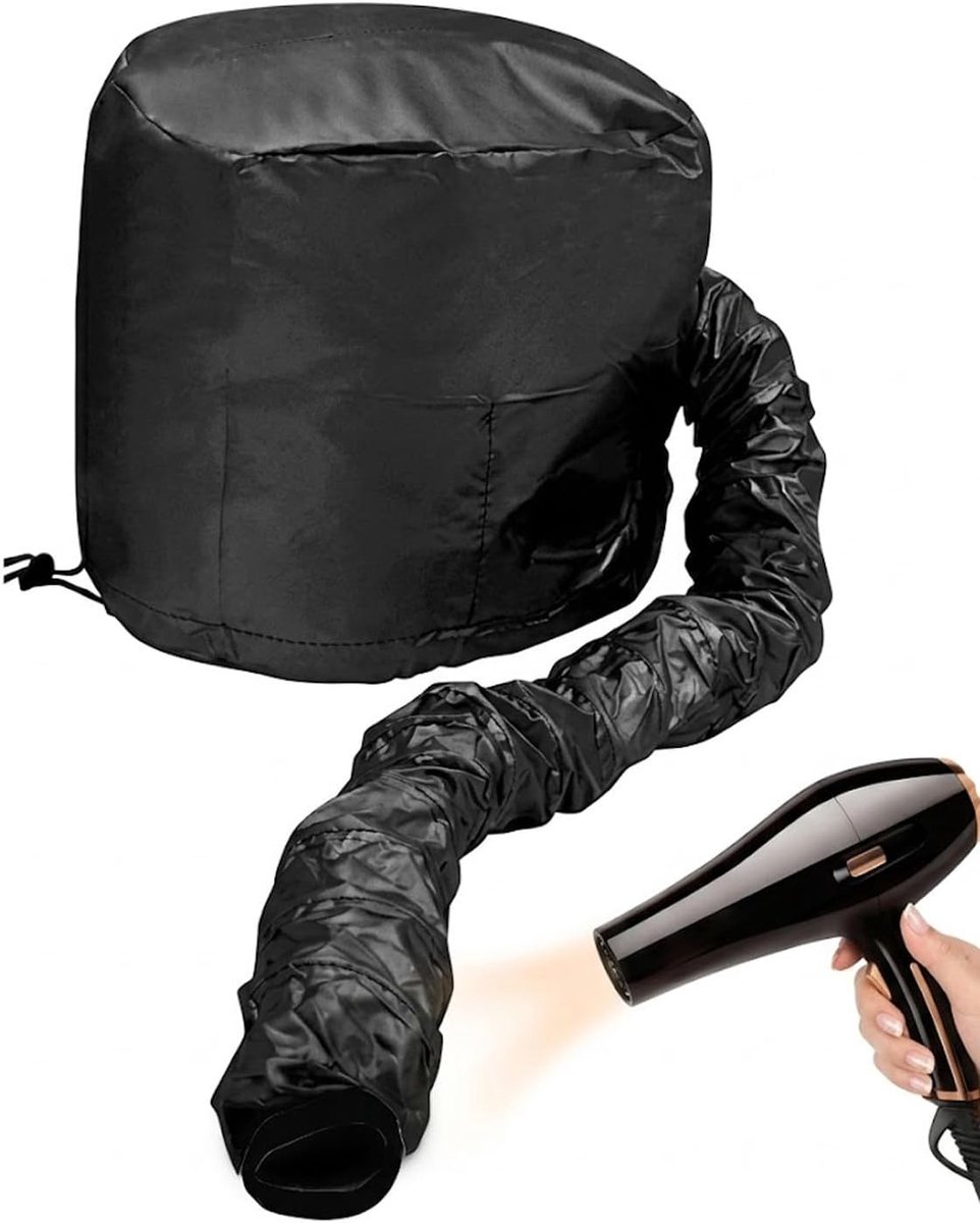 SnelShoppen - Zwarte Haardroogkap met Universele Föhnaansluiting voor Snel Drogen, Beschermt Haar Tegen Hitte, Verstelbaar, Zacht en Draagbaar voor Kr